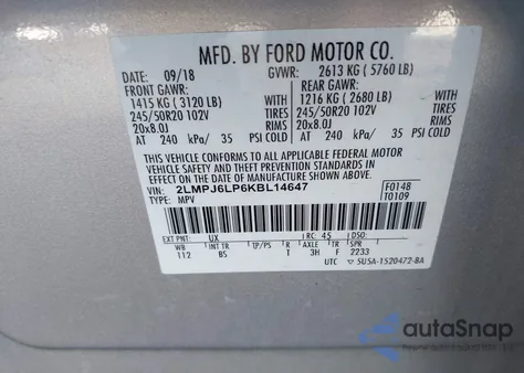 2019 Lincoln Nautilus Reserve z USA, uszkodzony, nr VIN 2LMPJ6LP6KBL14647